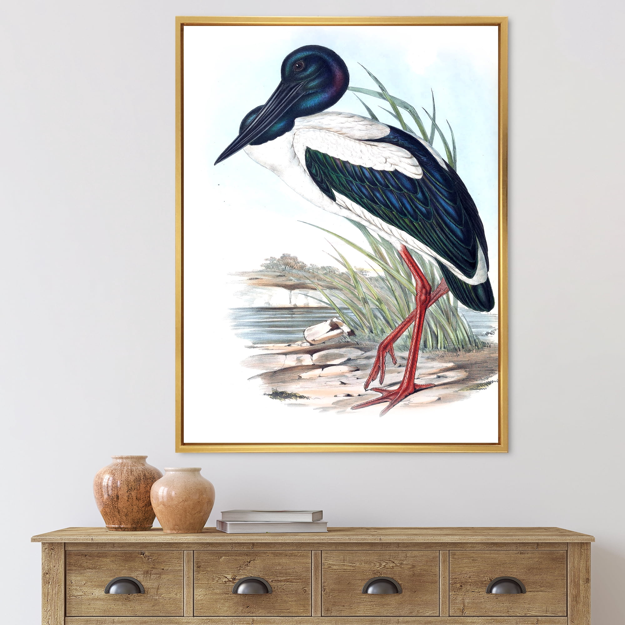 Designart 'Australian Vintage Birds I' Traditional Framed Canvas Wall Art Print