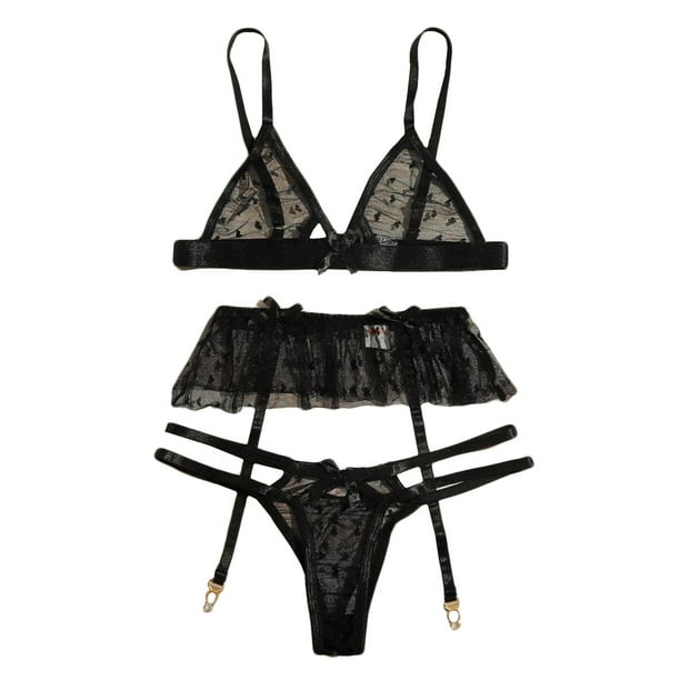 Gibobby Lenceria mujer sexy Conjunto de ropa interior de encaje para mujer, conjunto de ropa interior y ropa interior de encaje con correa, lencería sexy(Negro, M)