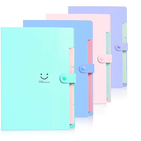 Amdohai 4 Paquets de Chemises à Soufflet avec 32 Étiquettes, 5 Pochettes Format A4 Lettre, Chemise Accordéon Organisateur de Papier pour l'École et le Bureau