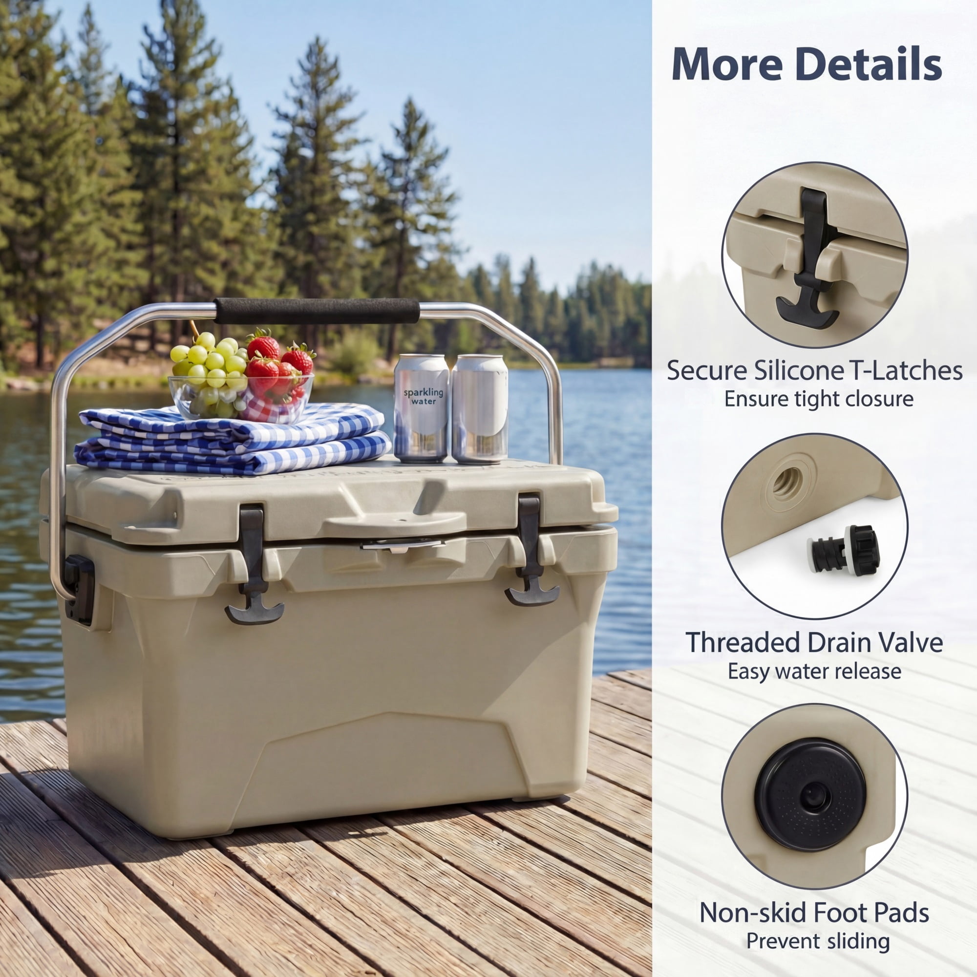ELLEGNT 20 Quart Hard Cooler – Portable Ice Chest, 6‑Day Ice Retention, Khaki