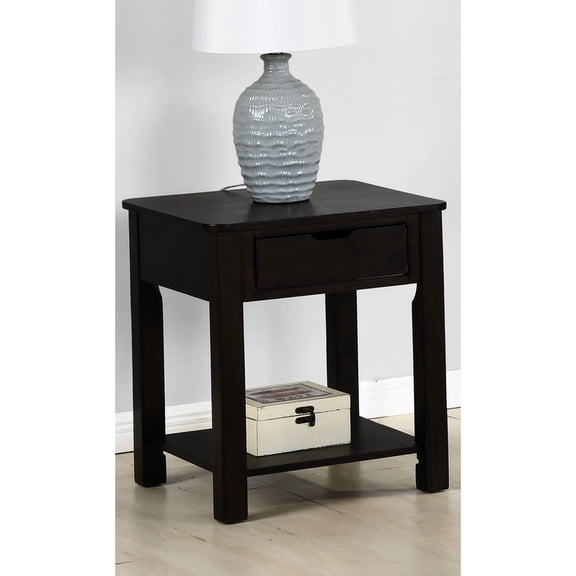 20" X 24" Dark Brown End Table With Drawer, Rounded Edges Grace, Handleless Bottom Shelf For Convenience Living Room Table, Brown, Shelf, 27.61 Lb Weight, Drawer