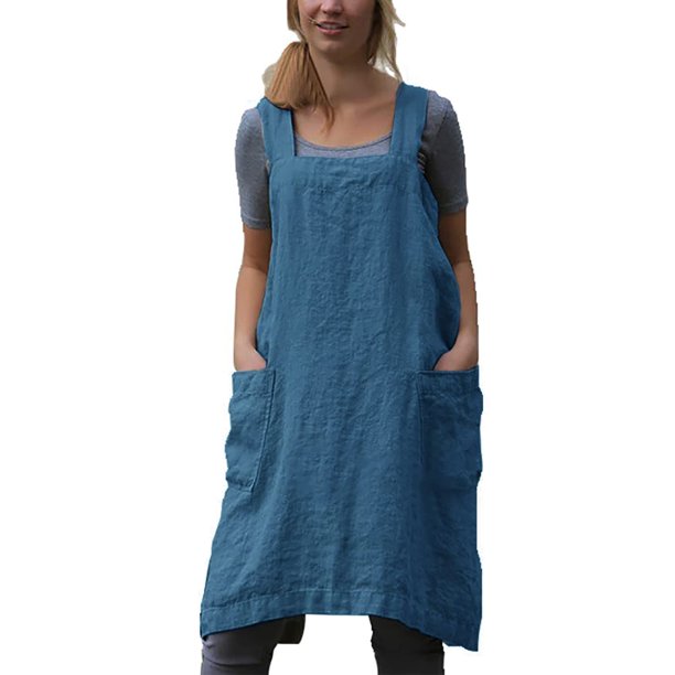 Yesdood Delantal Para Mujer Delantal De Lino De Algodón Espalda Cruzada Con Bolsillos Vestido Pinafore Para Hornear Cocinar