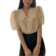 thumbnail image 1 of Camisa con botones para mujer, cuello de muñeca, manga corta abombada, transpirable, Color puro, camisa de oficina para fiesta, oficina y escuela, 1 of 8