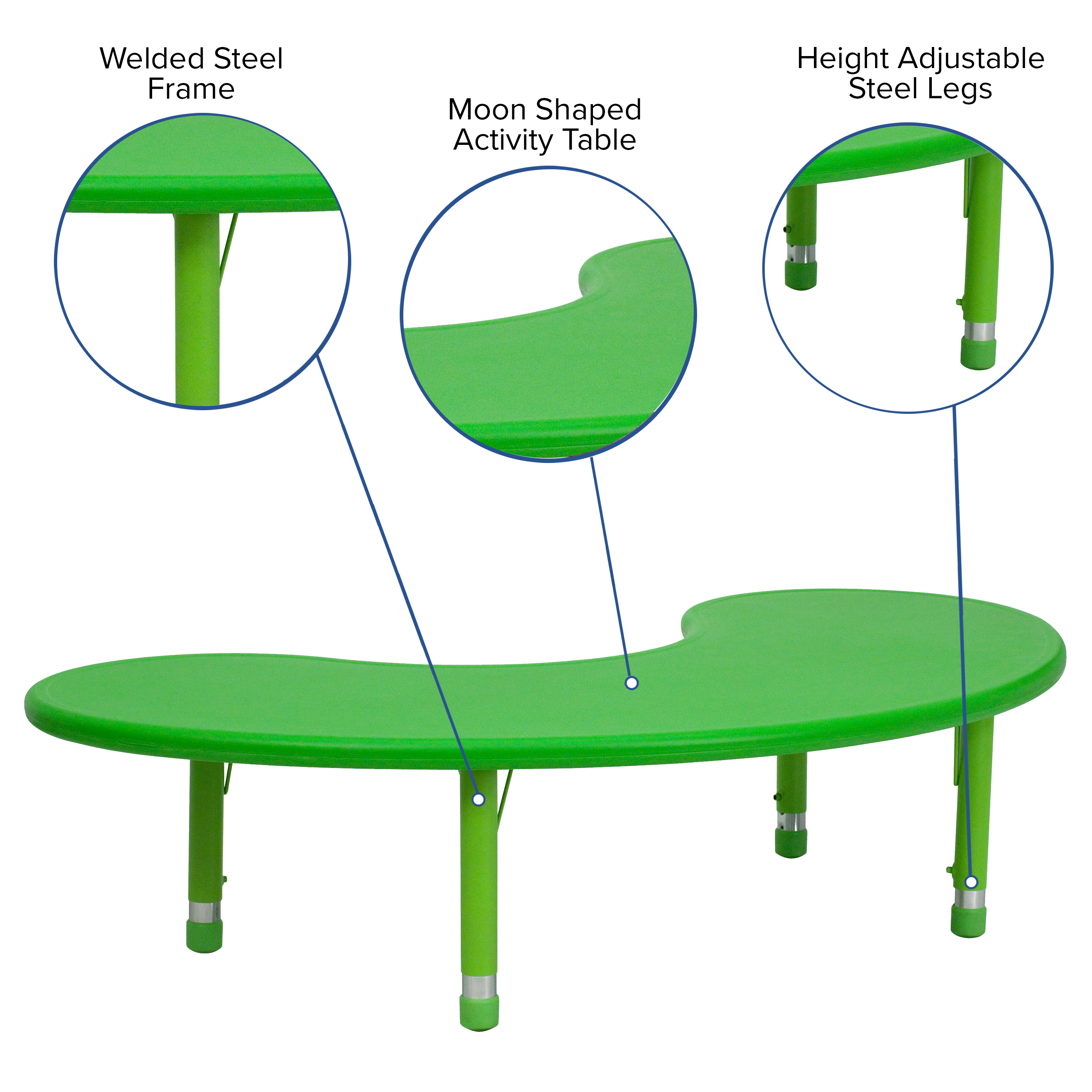 Flash Furniture Wren 35''W x 65''L Half-Moon Green Plastic Height Adjustable Activity Table - image 5 of 12