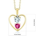 thumbnail image 2 of 18K Yellow Gold Plated Silver Sky Blue Aquamarine Pink Created Sapphire and Lab Grown Diamond Pendant Necklace for Women (0.92 Cttw, Gemstone Birthstone, Heart 5MM and 4MM, with 18 inch Silver Chain), 2 of 3