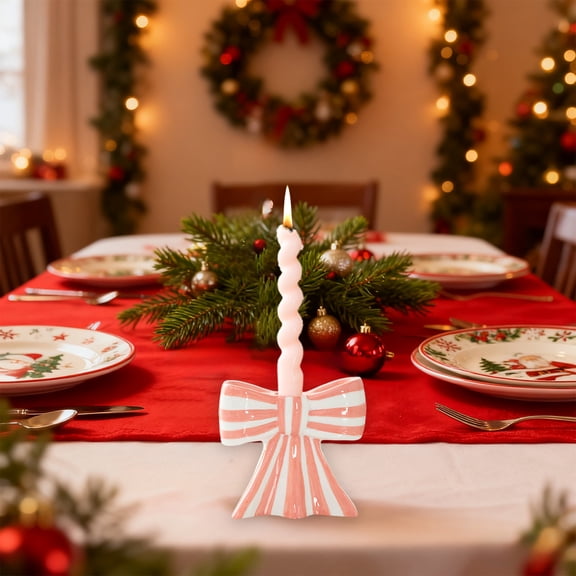 1Pc Pink Bow Shaped Candlestick Holder Christmas Table Candle Stand Decorative Romantic Dinner Wedding Party Centerpiece Home Atmosphere Decor,4.61"X4.21"X1.5",by JASKFLY