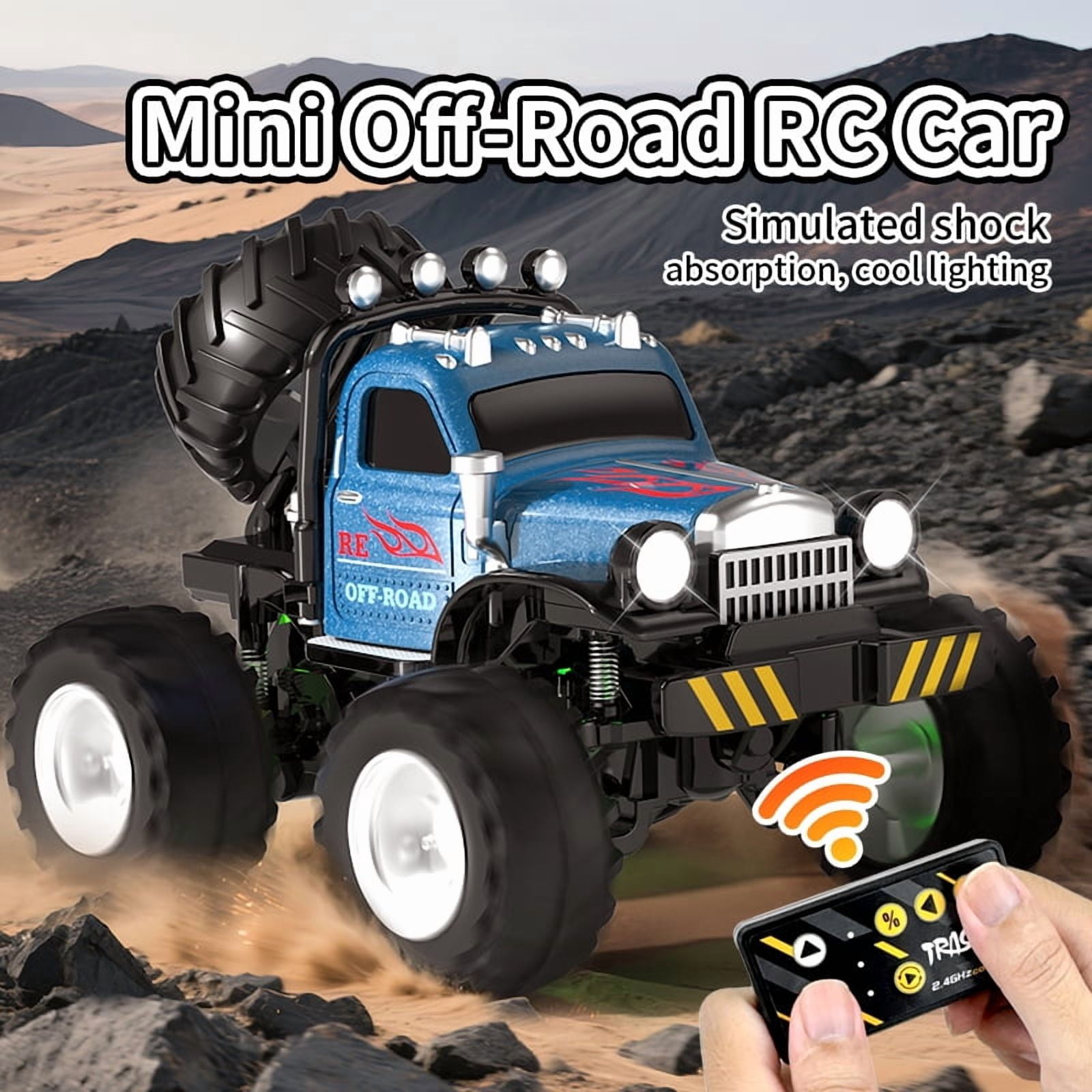 Mini RC Truck, 1/64 Scale Mini Remote Control Car 2.4Ghz & APP Remote Control, Rechargeable Alloy Shell Mini RC Cars with Lights, Speed/Steering Adjustable