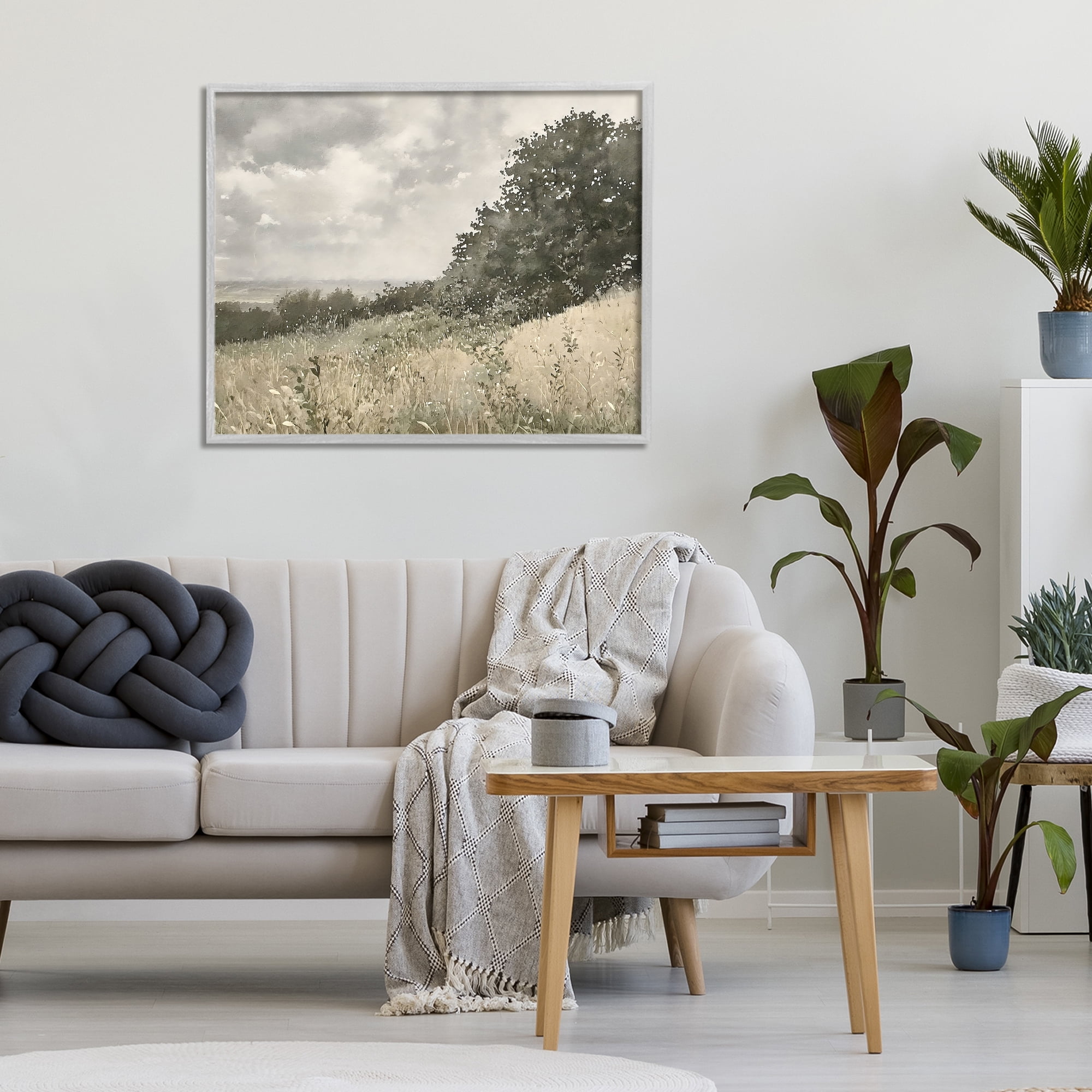 Stupell Industries Soft & Subtle Meadow Landscape Gray Framed Giclee Art, design by Riley B