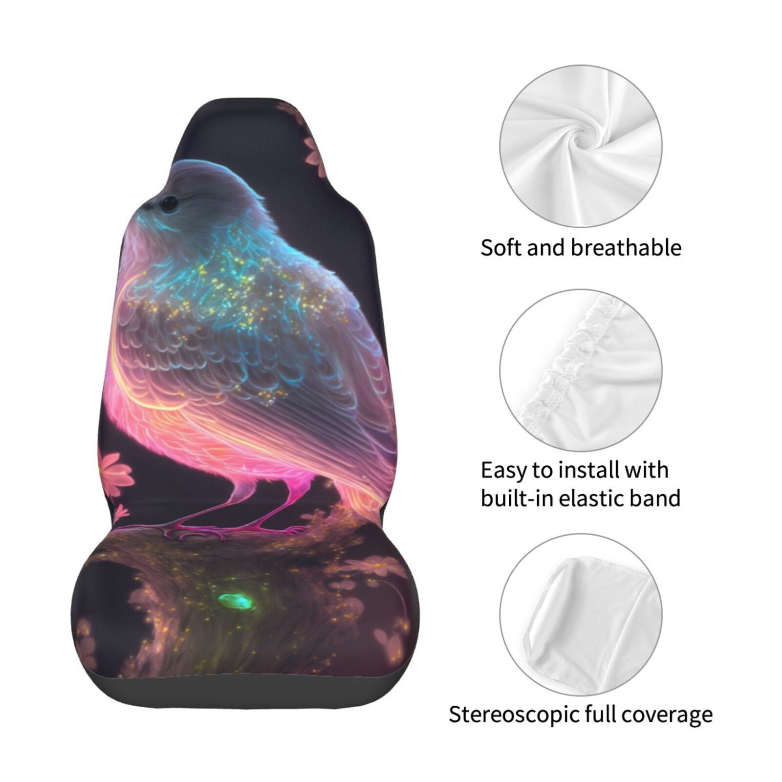 Naloa Bird 1 Car Seat Covers Universal Front Seat Coves for Car Accessories ,Padded Car Covers for Automotive, SUV, Truck, and Van