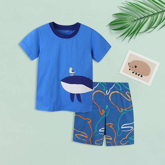 XUELUO Toddler Boys Casual Outfit Sets Summer Children'S Suit And Style Knitted Bird Pattern Boy'S Short Sleeved Suit Children'S Two Piece Set Clothing Holiday Wear