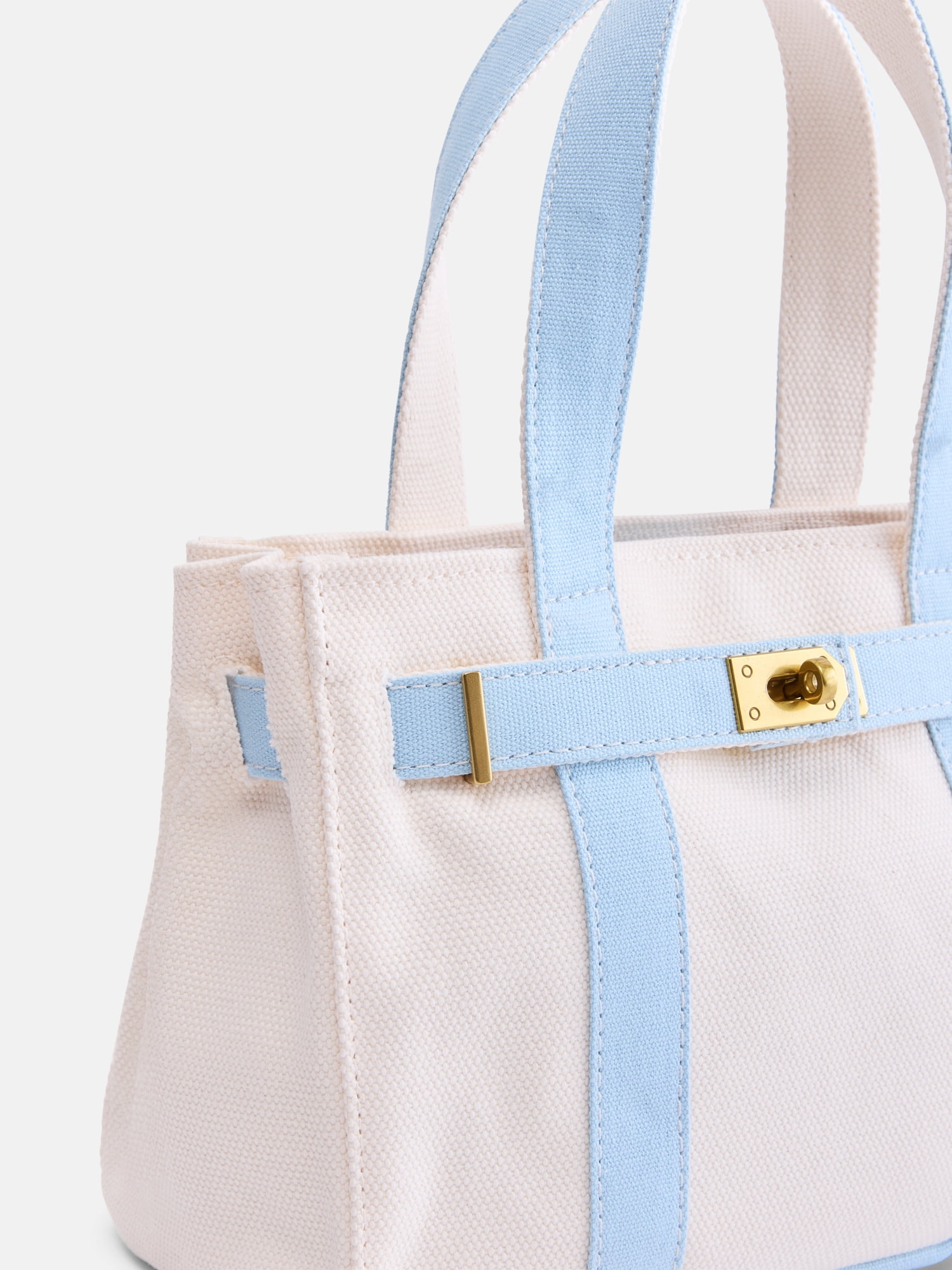 Free Assembly Women's Small Canvas Tote, Natural/Light Blue
