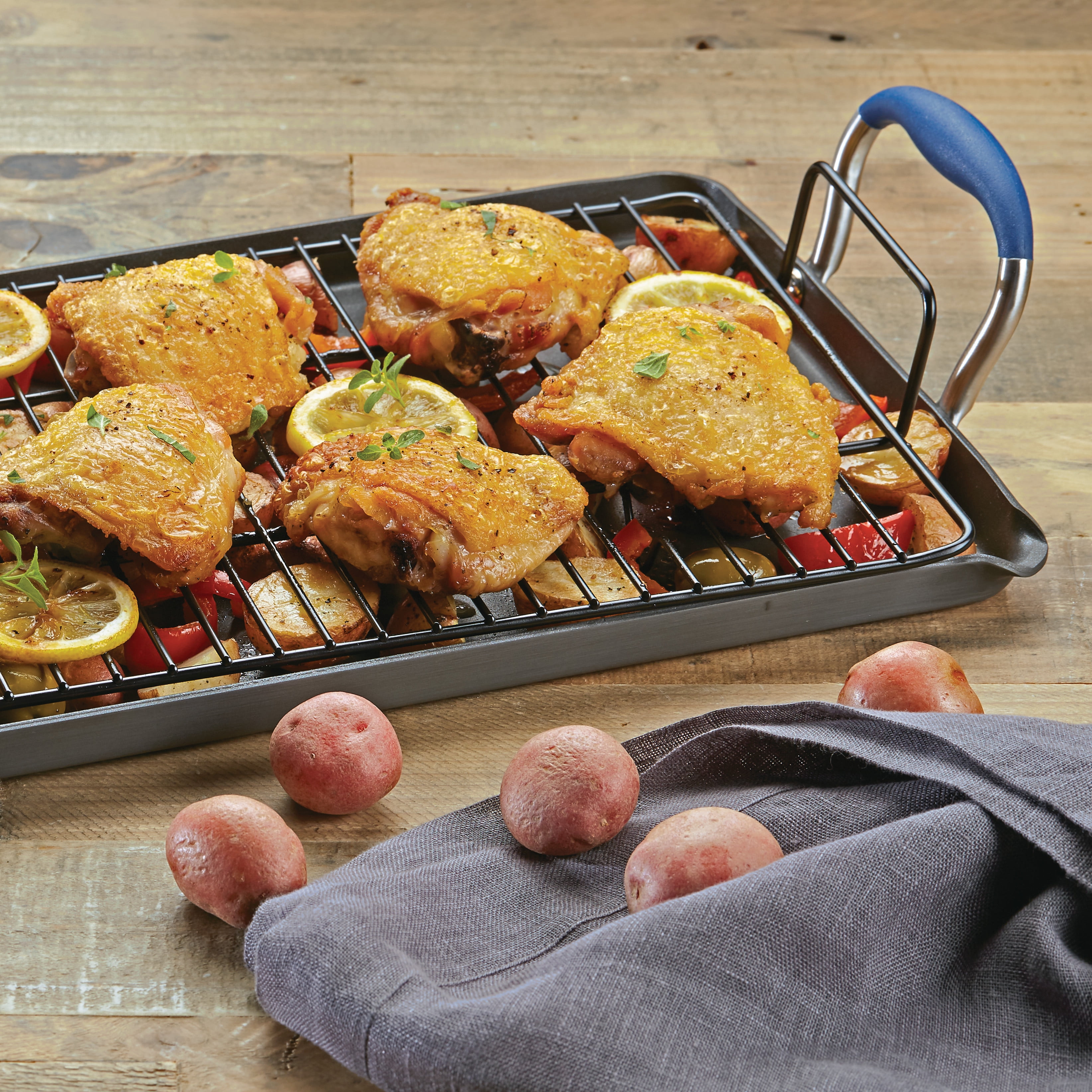 Anolon 10" x 18" Double Burner Griddle with Nonstick MultiPurpose Rack