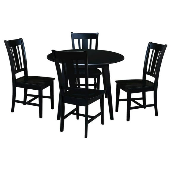 42" Round Solid Wood Dual Drop Leaf Table with 4 Chairs in Black