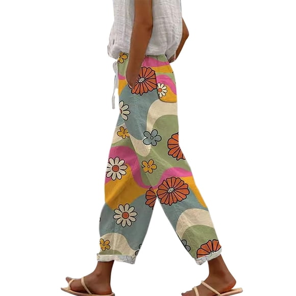 LUOGENLI Female Casual Pants Womens Daily Elastic Waist Workout Trousers Solid Long Pants Loose Casual Trousers Casual Pants Flat Front Regular Straight for Women Yellow XXXL