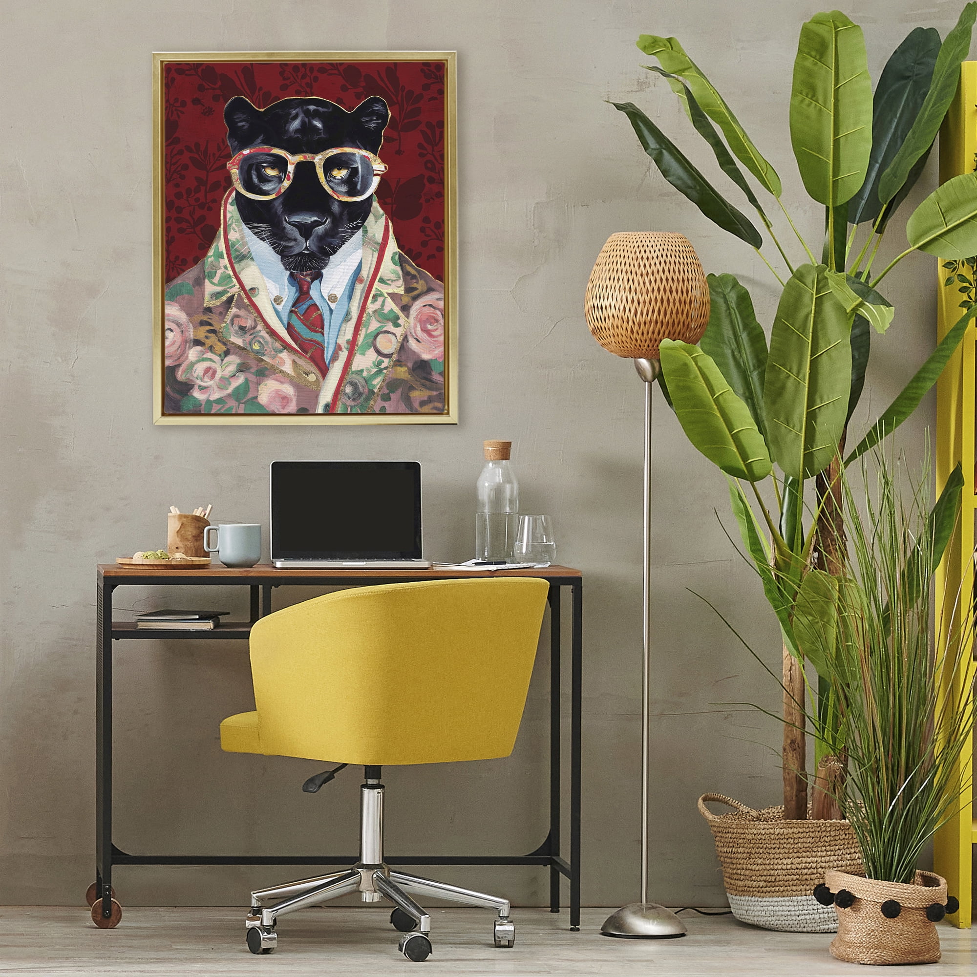 Stupell Industries Fashionable Scarlet Panther Gold Framed Floater Canvas Wall Art, design by Svetlana Aleynikova