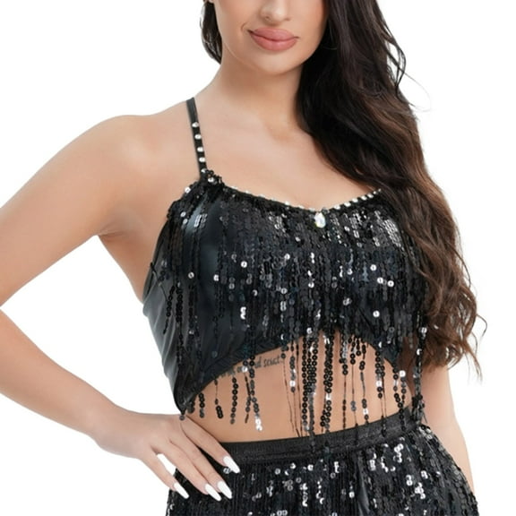 DuoJiaJ Women's Sequin Top V Neck Strap Sparkly Halter Vest Sparkly Sleeveless Vest Loose Fit Tank Tops Women