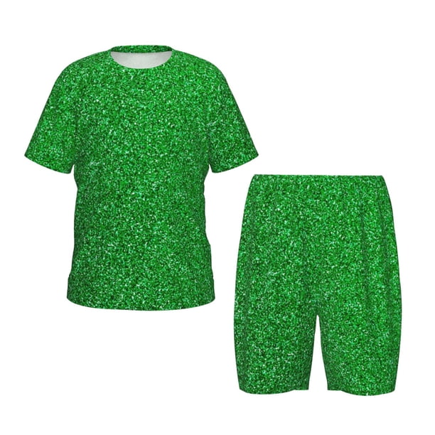 Balery Green Sparkling Shiny Conjunto de Pijama Infantil de Manga Corta con Estampado – Ropa de Dormir de Algodón Suave-X-Large