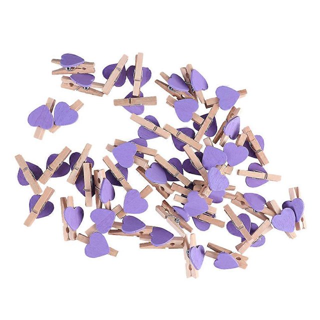 Love Wooden Clips 100Pcs Purple Eco-Friendly Photo Holder for Decoration Use