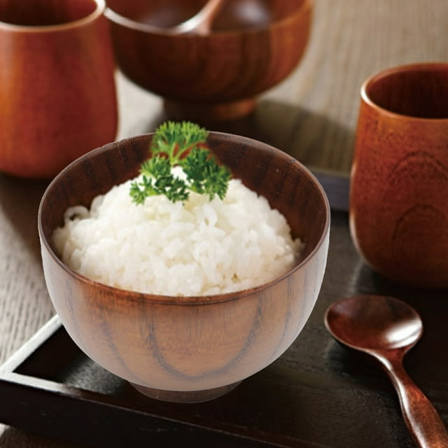 Wooden Fruit Salad Noodles Rice Dining Bowl Soup Food Container Tableware for Home Hotel Restaurant Kitchen
