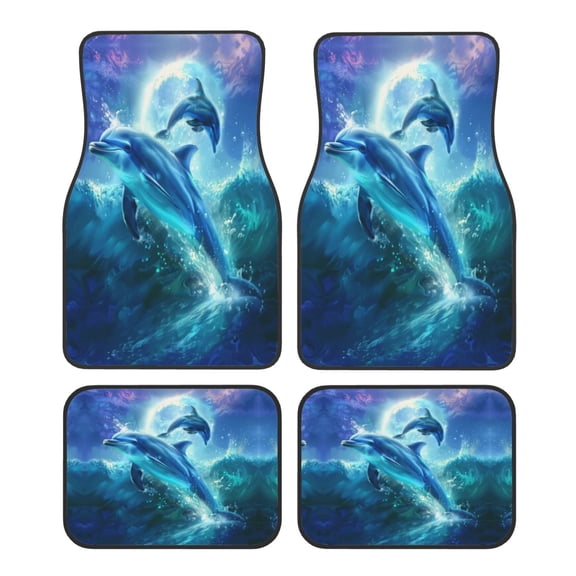 KAKALAD Ocean Dolphin 10 Pattern Car Floor Mats 4PC Set Carpet Protection, Universal Fit for Car SUV VA & Truck, Vehicle Front & Rear