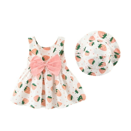 

EHTMSAK Infant Baby Toddler Children Girl Short Sleeve Clothing Set Outfits Summer and Set with Sun Hat Pink 6M-3Y 110