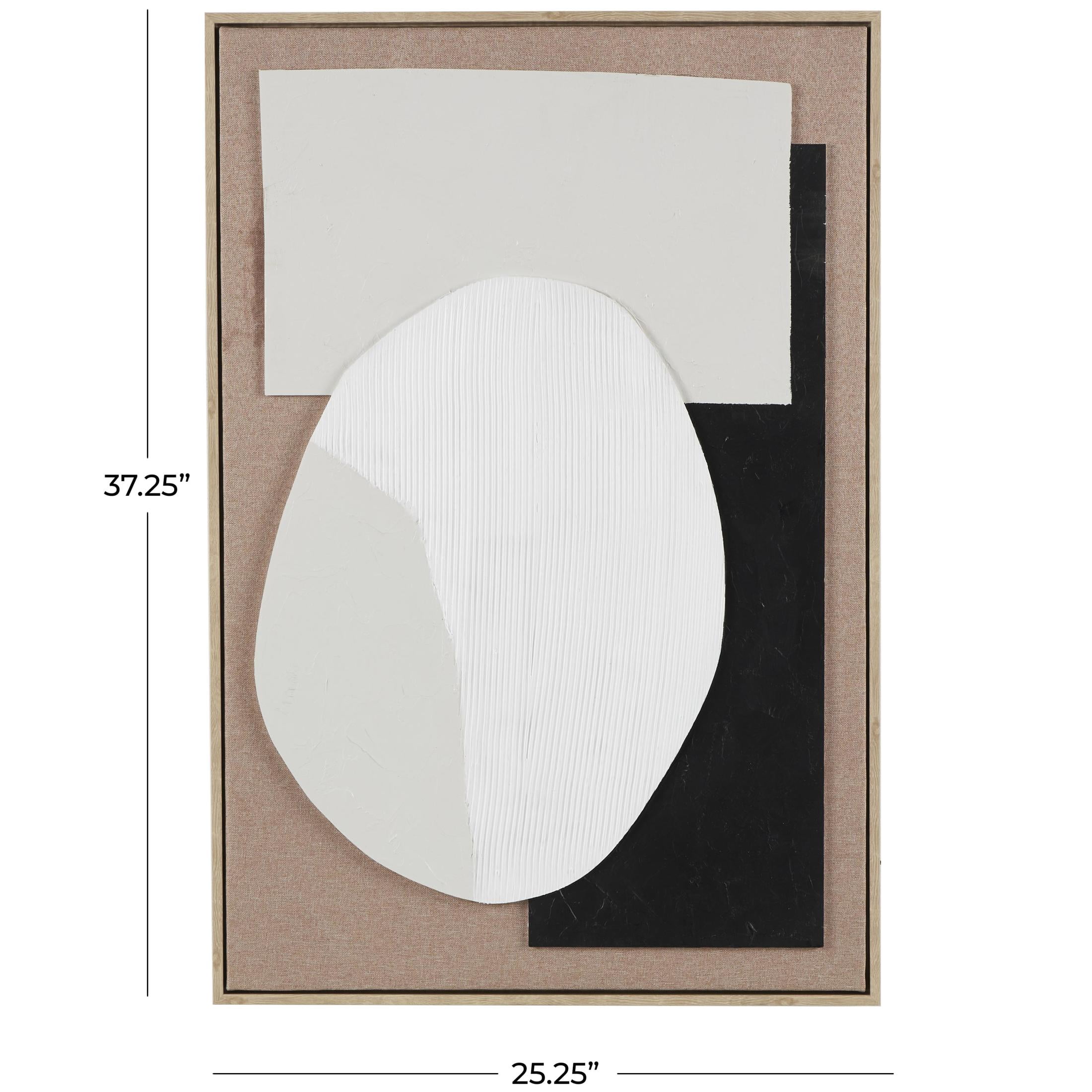 25" x 37" Textured Geometric Framed Wall Art with Abstract Black and White Shapes and Fabric Backing, by DecMode