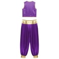 thumbnail image 4 of XUNZOO Men's Arabian Prince Costume Street Rat Stain Open Front Vest with Lantern Pants Dark Purple&Dark Purple L, 4 of 6