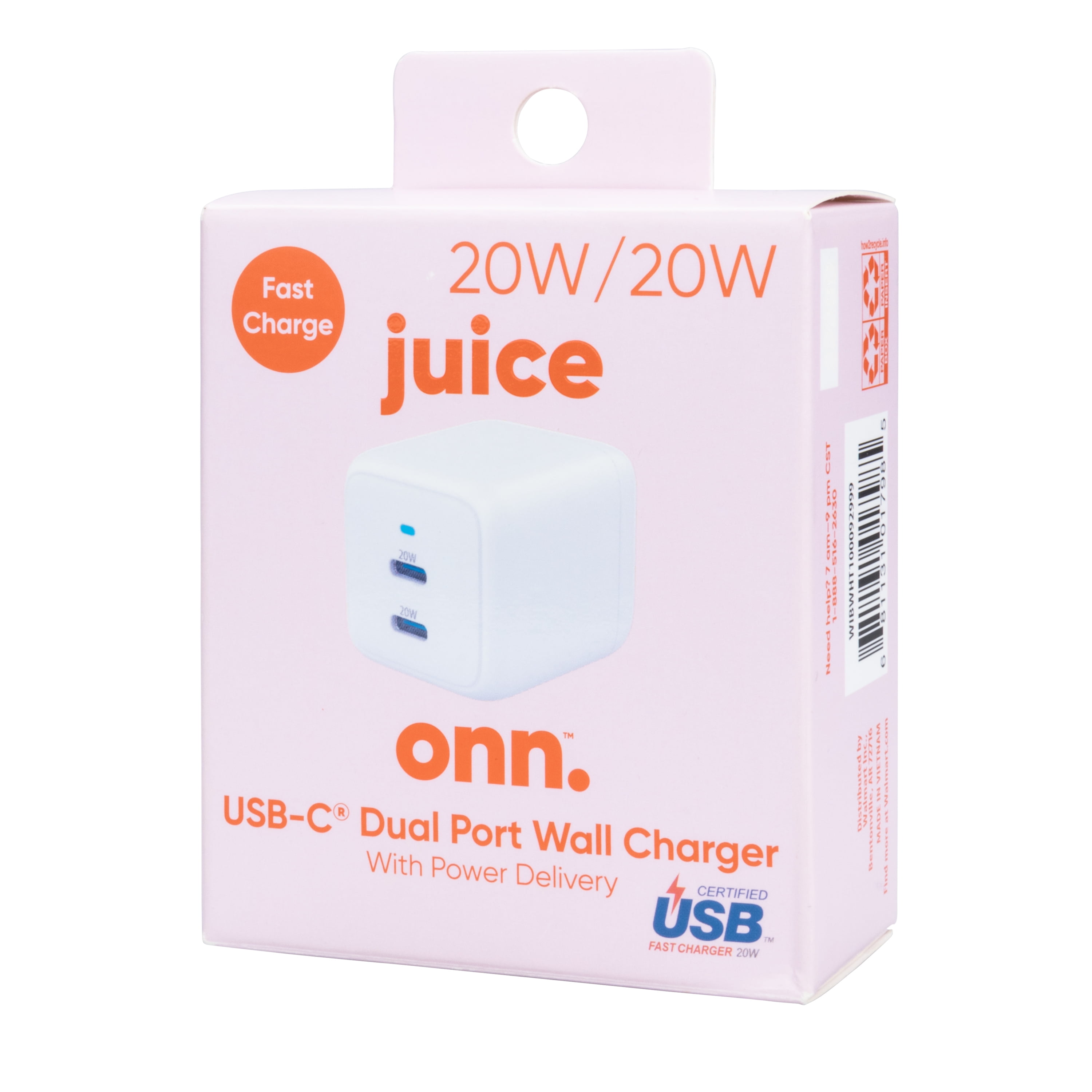 onn 40W Dual USB-C Port Wall Charger, Fast Charging, USB-IF Certified, White - Compatible with iPhone 17/16/15 Series, Samsung Galaxy, Google Pixel, and more