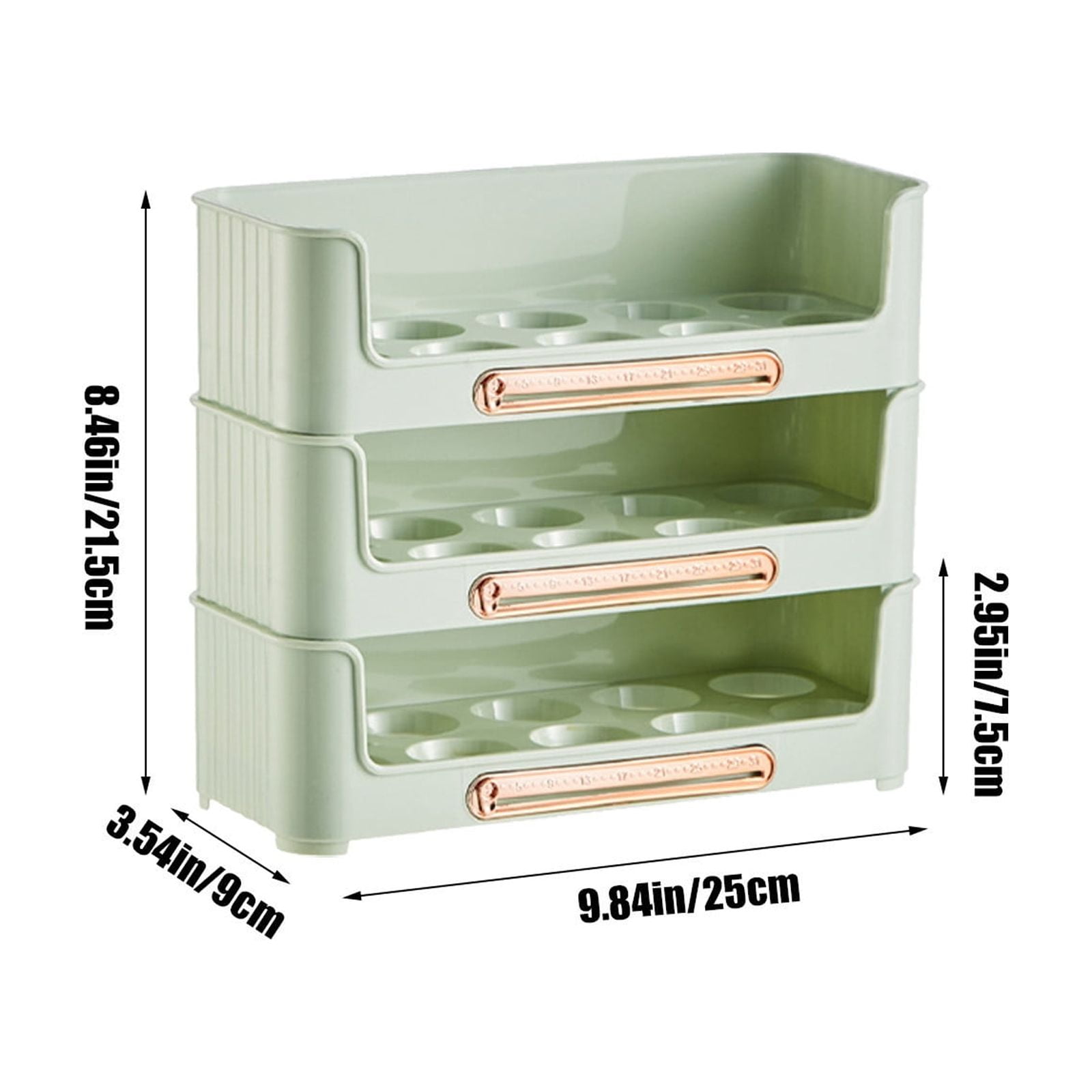 LACKUST 3-Tier Stackable Egg Organizer for Refrigerator Side Door with Date Tracker, Space Saving Fridge Organization, BPA Free Plastic Holder Holds 30 Eggs, Light Green
