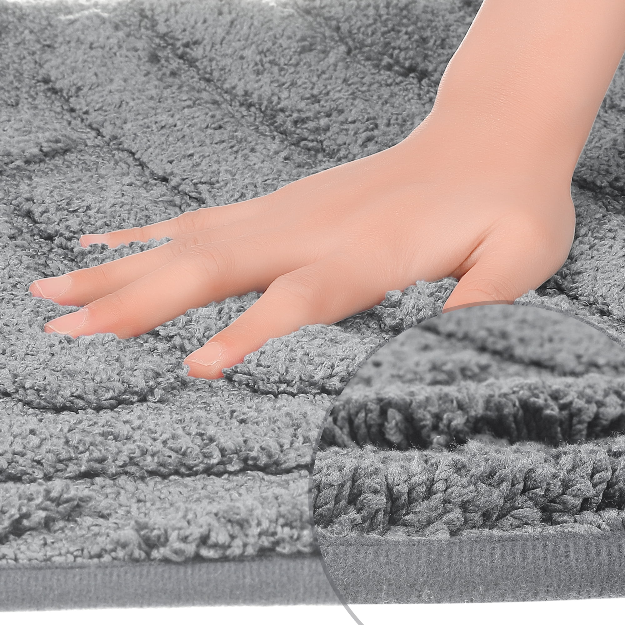 Unique Bargains Bathroom Rugs Non Slip Bath Mat Geometric Soft Mat Washable Carpet Dark Gray 20*32in