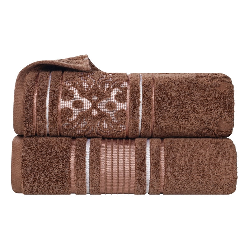Superior Sadie Zero Twist Cotton Floral Bath Sheet Set of 2, Ultra Soft Towels, Chocolate