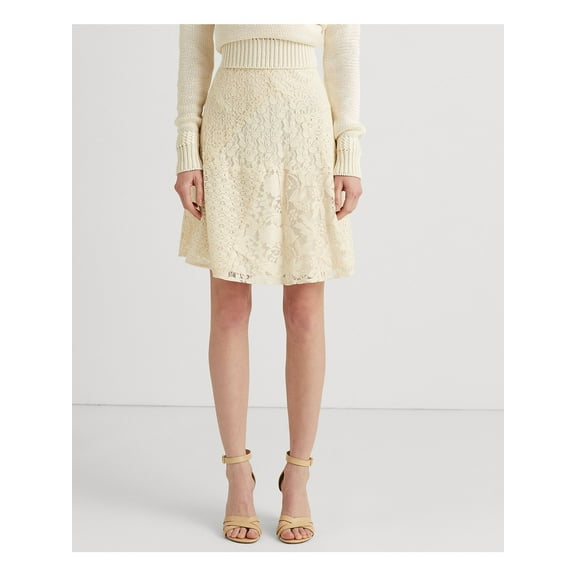LAUREN RALPH LAUREN Womens Ivory Lace Zippered Lined Above The Knee A-Line Skirt 10