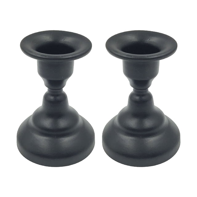 Geometric Round Wrought Candlestick Desktop Metal Black Wrought Candlestick Decorative Candle Board 2PCS