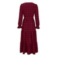 thumbnail image 6 of IROINNID Long Dress for Women Formal Wedding Guest Formal Dress Fall And Winter New Slim Dress Collar Bubble Sleeve Pleated Skirt,Red, 6 of 7