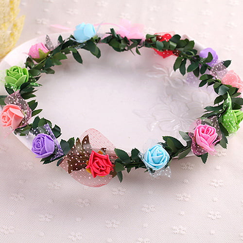 Wedding Hairband Elastic Wreath Headband Bridal Headwear Rose Flower Garland 