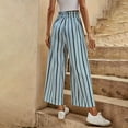 thumbnail image 5 of Women's Boho Palazzo Pants Wide Leg Striped Pants High Waisted Lounge Drawstring Pants Casual Holiday Trousers, 5 of 6