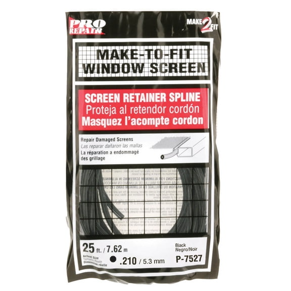 Prime-Line Screen Retainer Spline - Durable Vinyl - 1 Pack, 25 Ft, Black