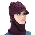thumbnail image 3 of Spencer Womens Bib Beanie Hat One-Piece Scarf Mask Set Winter Warm Fleece Lined Knit Hat Neck Warmer Circle Scarf, Purple, 3 of 6