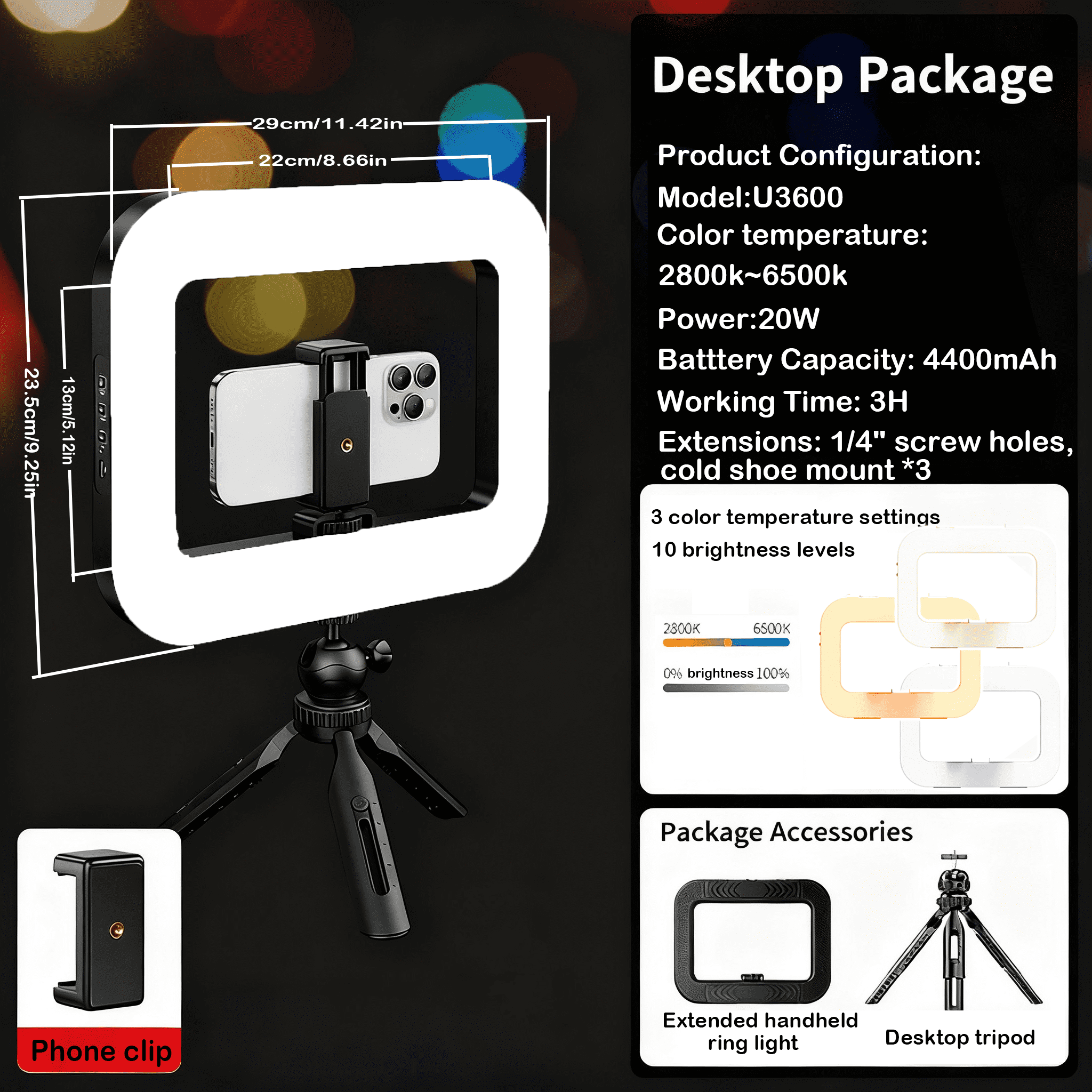 TIKBBRMG 14.6'' Ring Light with Stand for Desk, 20W Selfie Light for iphone, Tripod for Phone with Light for Video Recording, Mobile Video Stabilizer for Cameras, Phones, Makeup, Vlog
