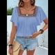 thumbnail image 5 of Camisas Mexicanas para Mujer, Estilo Bohemio, Bordadas, de Corta con Mariposa y Cuello Cuadrado, Blusas Holgadas. Azul M, 5 of 10