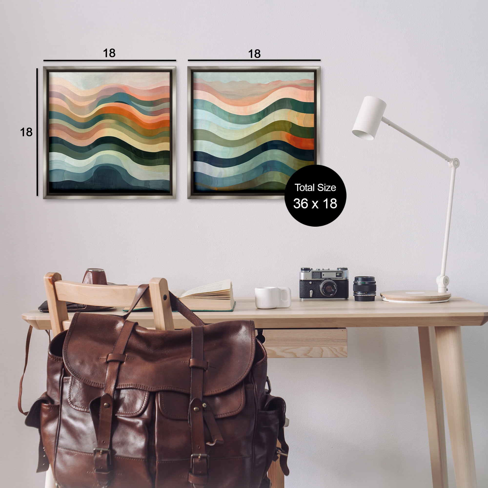 Stupell Industries Earth Tone Fluid Waves Abstract Painting Gray Floater Framed Canvas Art Print Wall Art, 18 x 18, Set of 2