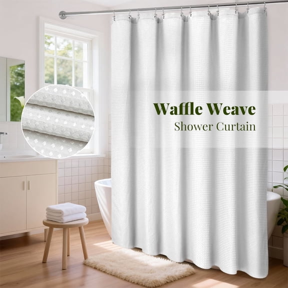 Yiannan Waffle Weave White Fabric Shower Curtain, Machine Washable,72" x 72"