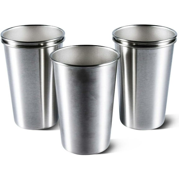 GoXteam 4 Pack 16 oz Stainless Steel Cups Metal Shatterproof Stackable Pint Drinking Cups for Adults or Kids (16 oz/500 ml)