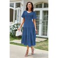 thumbnail image 3 of ROSE ROUND Summer Dresses For Women Casual V Neck Sundress Smocked Tiered Midi Dress Flutter Flowy Solid Short Sleeve Dress （Blue，S), 3 of 6