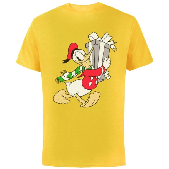 Disney Vintage Donald Duck with Holiday Present - Short Sleeve Cotton T-Shirt for Adults - Customized-Yellow