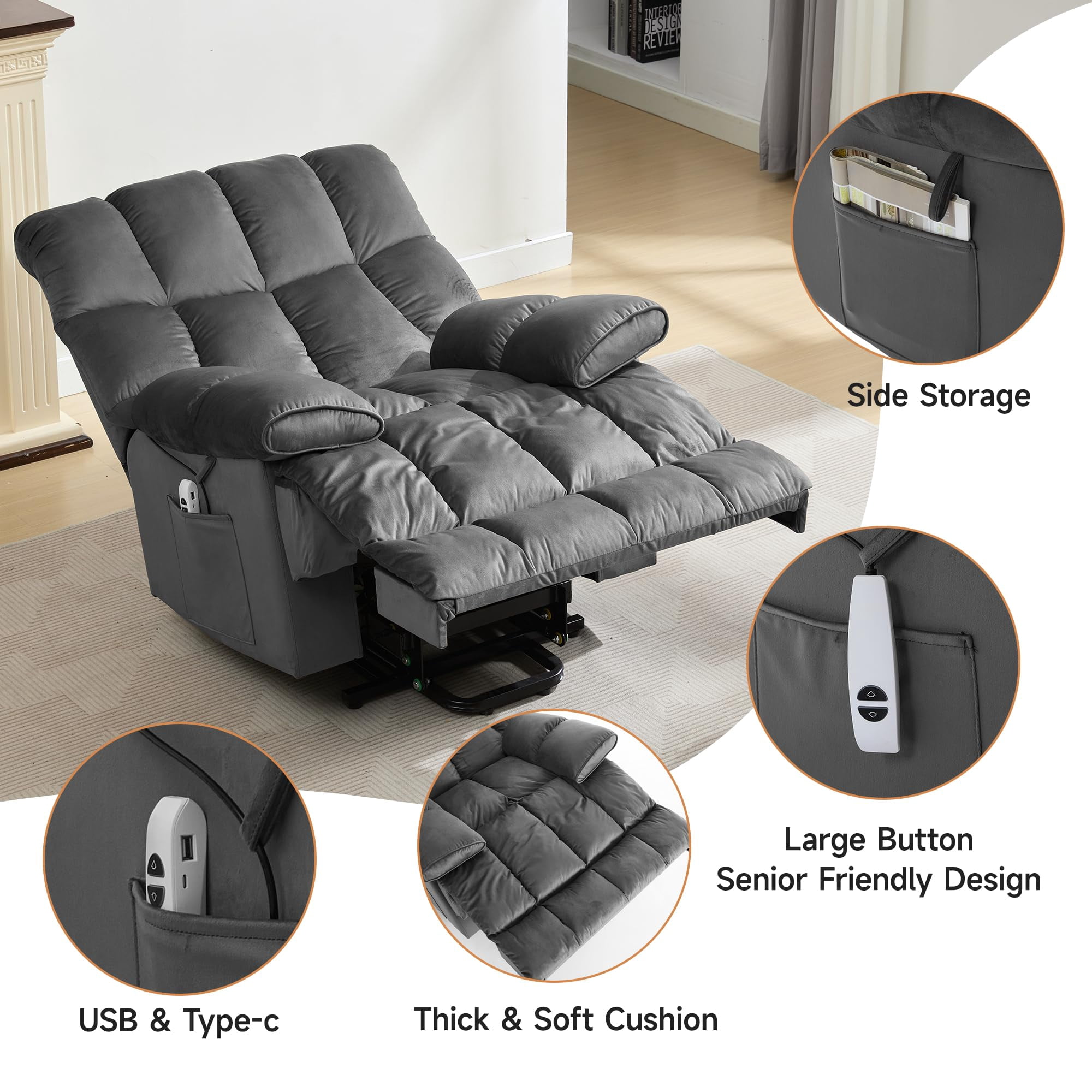 Alwalue Manual Recliner Chair with Micro Leather Overstuffed Single Sofa with Footrest & Headrest Suitable for Small Spaces - Light Gray