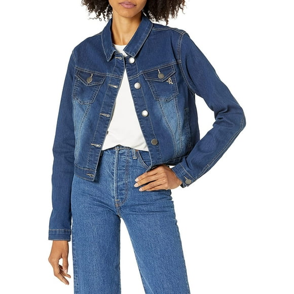 YDX Women's Jeans Denim Jacket Ripped Raw Hem Cropped in Black or White, Acid Wash Blue, Large