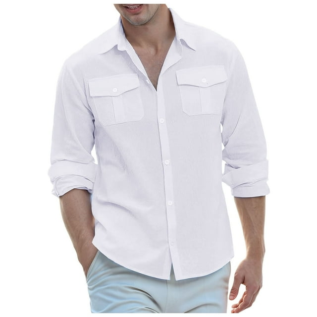 Mens Shirts Casual Button Down Male Spring Autumn Long Sleeve Solid Color 3/4 Sleeve Blue Fall Tops for Men Trendy size XL