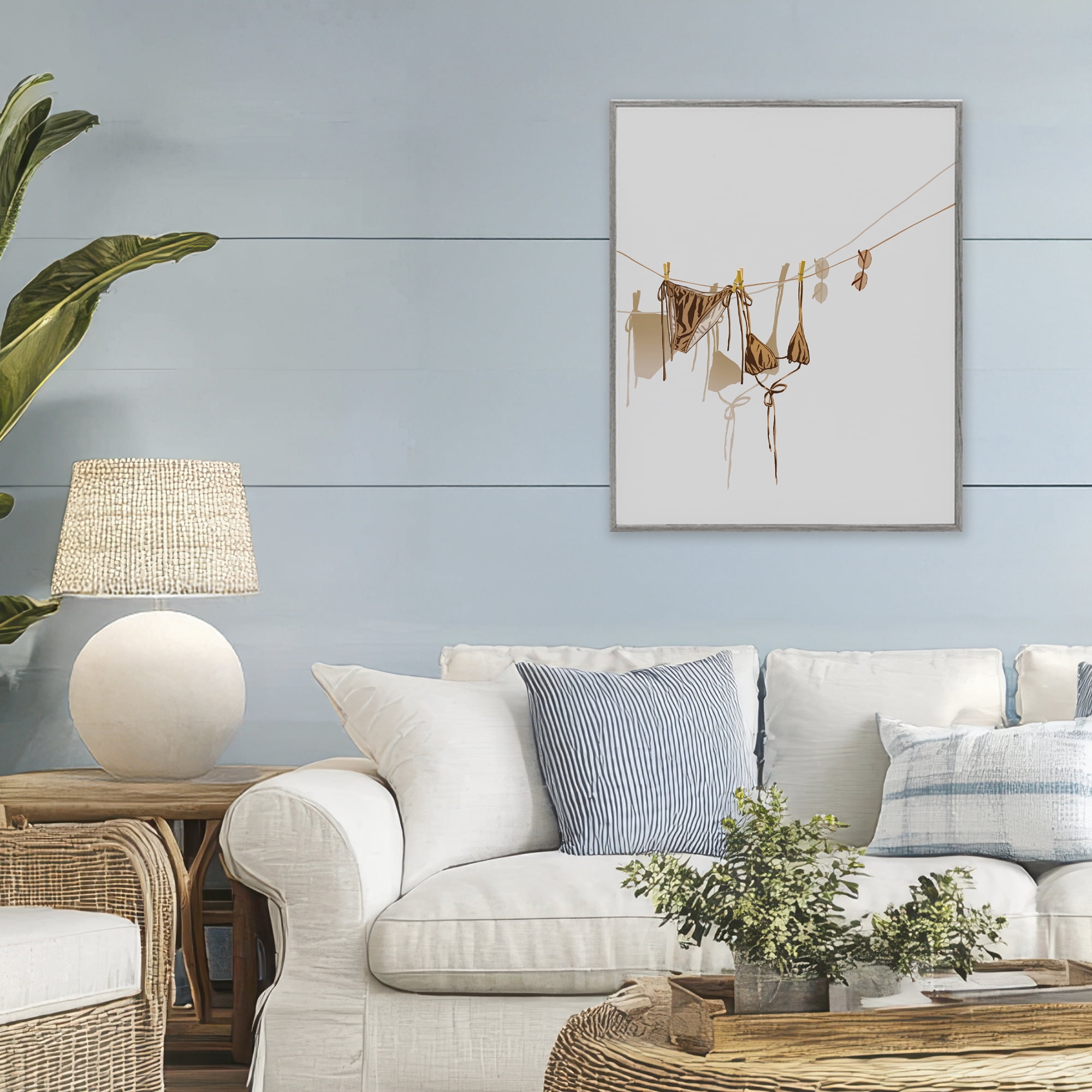 Stupell Industries Sunlit Bikini on Clothesline Gray Framed Giclee Art, design by Ziwei Li