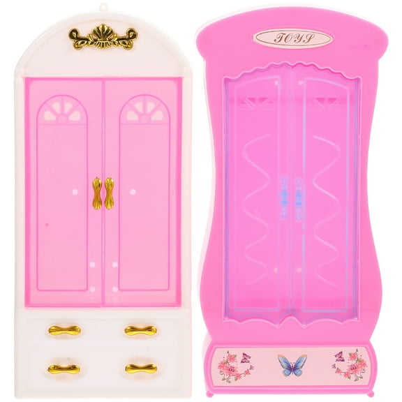 Miniature Furniture Doll Wardrobe Closet for 18 Inch Dolls Clothes Home Accessories Pretend Play Bedroom Baby Child 2 Pcs